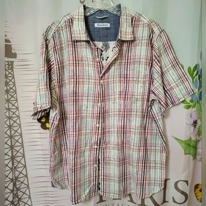 Tommy Bahama Men's Red Plaid Shirt Hawaiian Print Inside XL